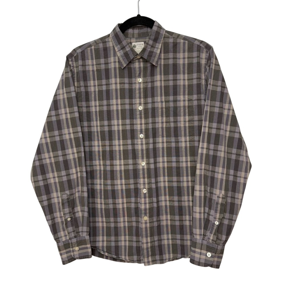 J Crew Mens Button Up Plaid Long Sleeve Shirt Gray Medium Casual Washed